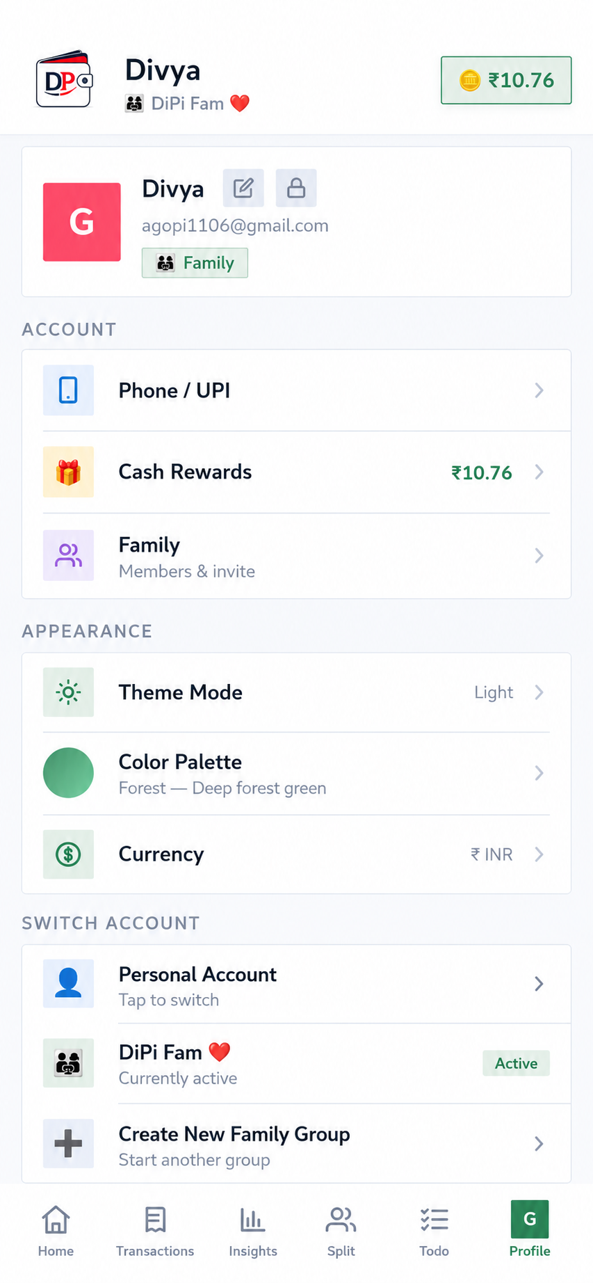 Profile screen